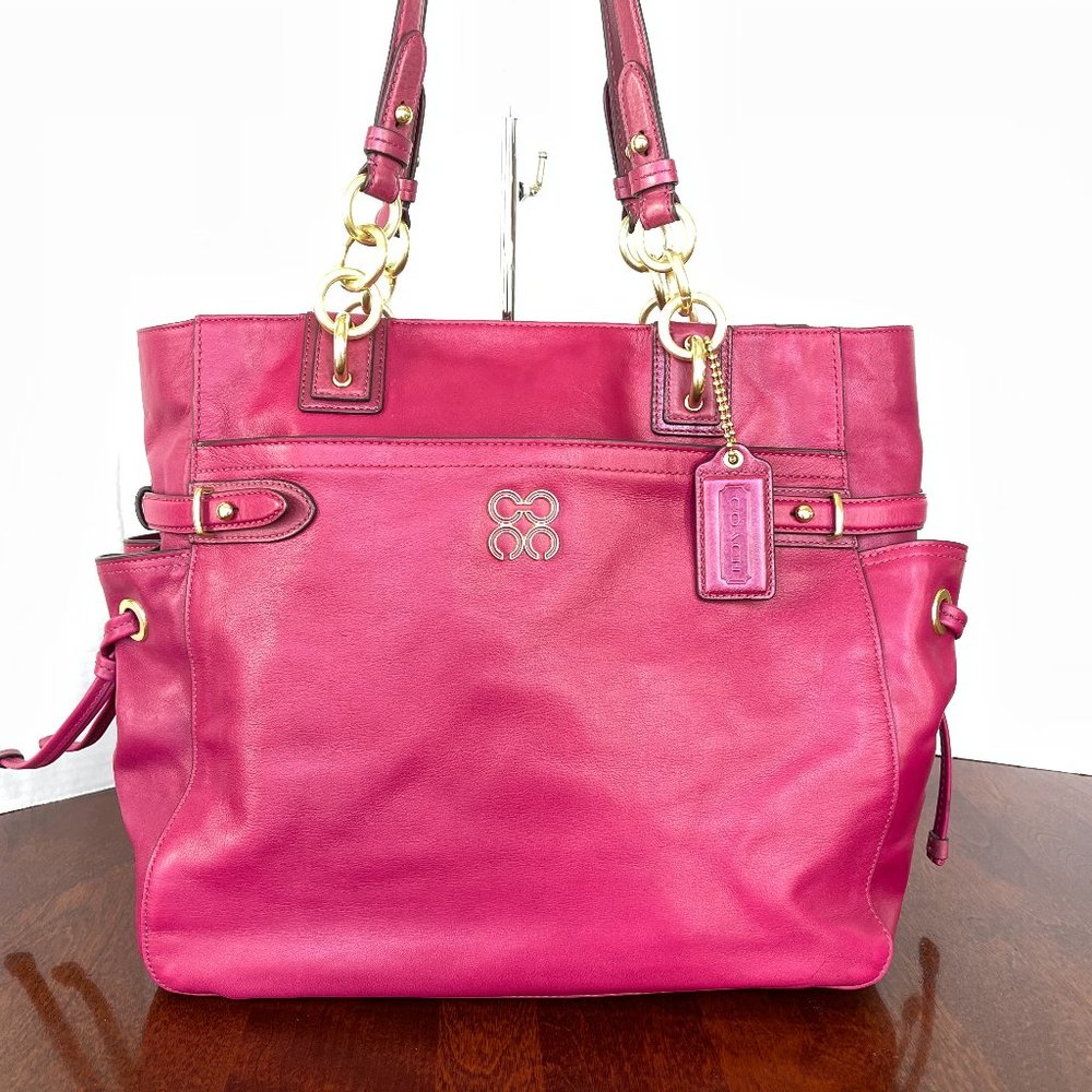 Coach 16430 Colette North South Magenta Leather Tote Shoulder Bag